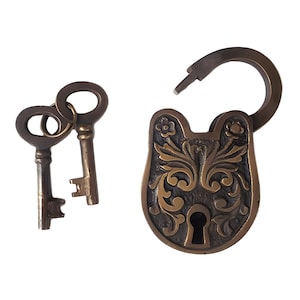 Antique Solid Brass Padlock 3.3" Vintage Victorian old PADLOCK Solid Brass Antique Safe Key Working Lock Home Decor