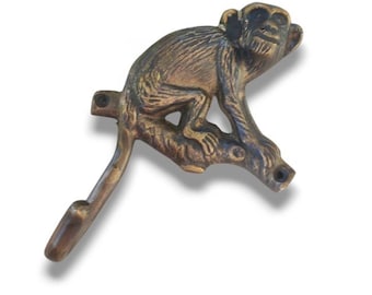 Lot of Clothes Hook set. Solid Brass Vintage Pants Hanger Monkey Motif, Coat Hook & Hanger, Clothing Hanger, Wall Mount Picture Hook Kits