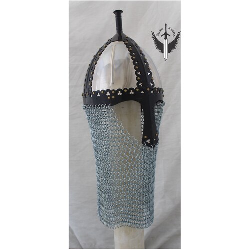 Handmade Gnezdovo Viking Helmet ( 20 Gauge ) with Brass Rivets And With Butted Chainmail ( 10 shops MM 16 Gauge ) | Halloween Gift |
