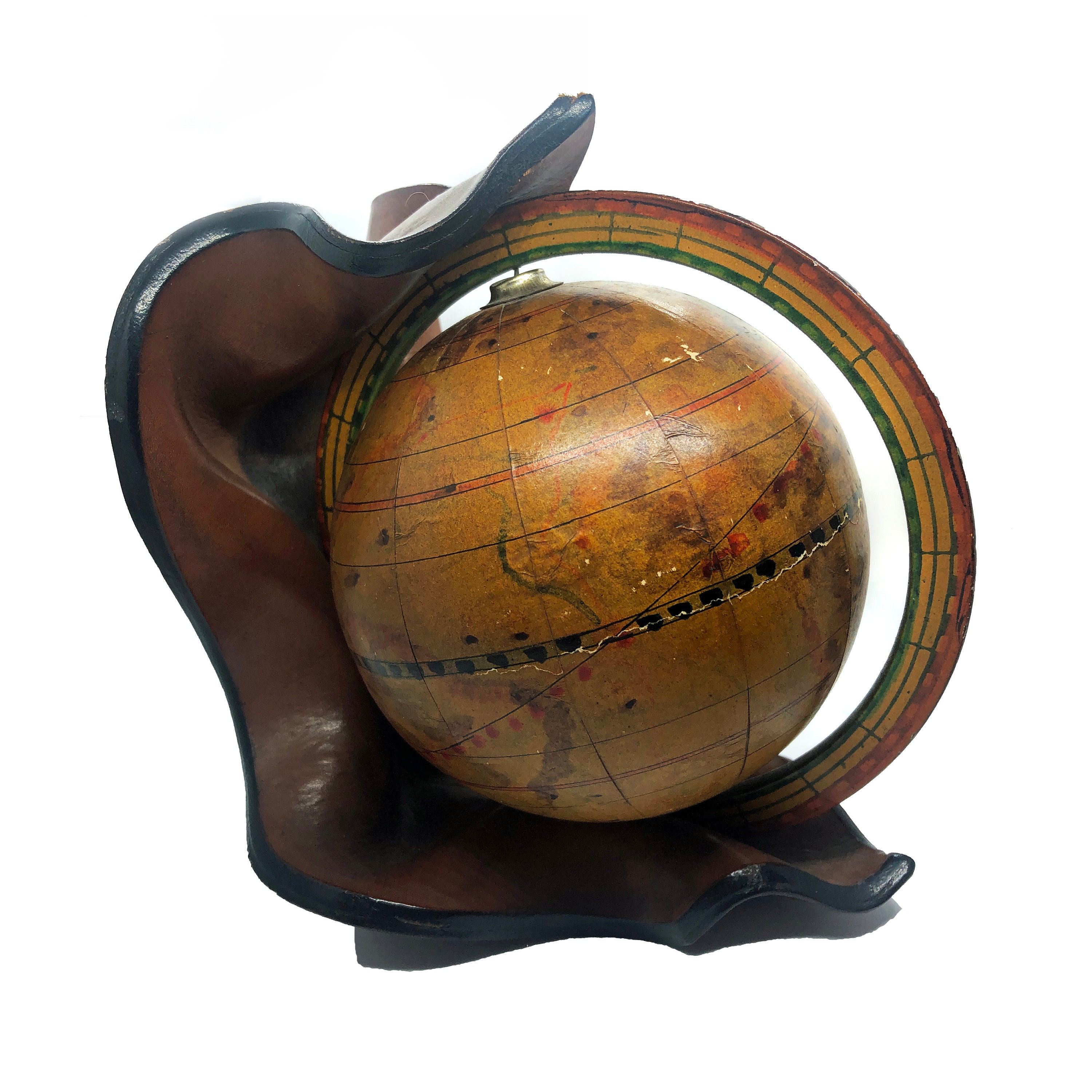 Vintage Wooden World Globe Map on Dark Wood in a Leather Stand - Etsy
