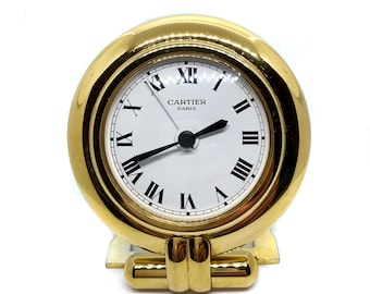 Cartier Colisee Art Deco Travel Desk Clock Gold-Plated Vintage Cartier. Travel quartz desk clock with alarm.