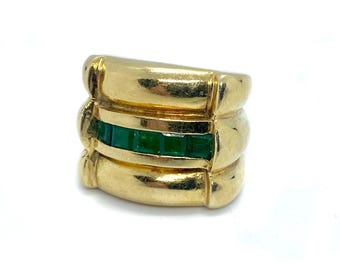 Vintage art deco gold plated ring with purple emerald stones