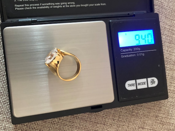Plaque or G 18金 Vintage 18k GE Gold Ring W White Rhinestone Size 5 Signed