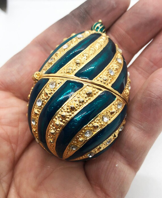 Vintage Faberge Style Egg Trinket Box, Enameled J… - image 6
