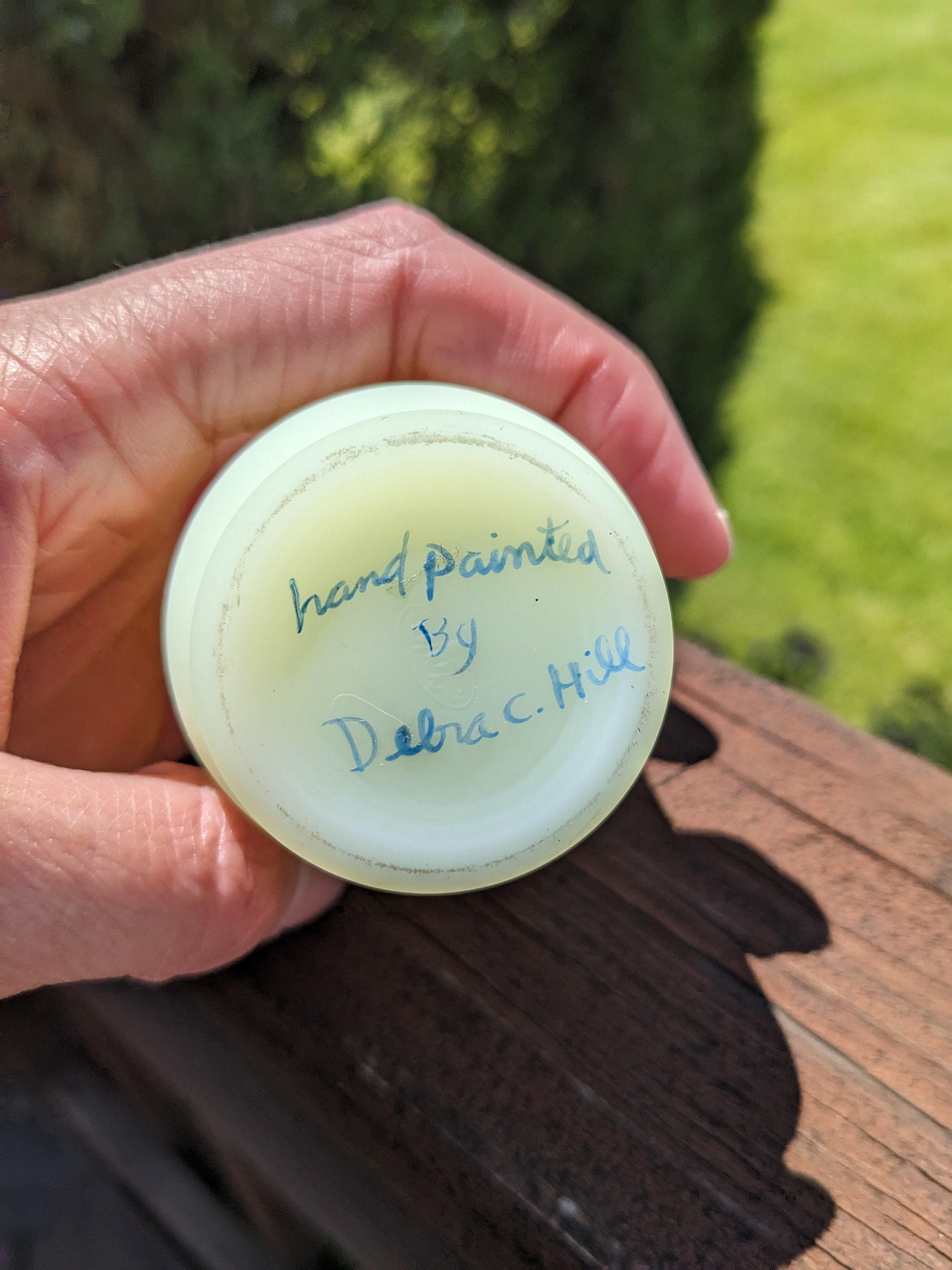 Fenton Custard Satin Glass Toothpick Holder Blue Textured Flowers Etsy