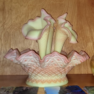 Fenton 3 Horn Epergne From 1980s Hand Painted