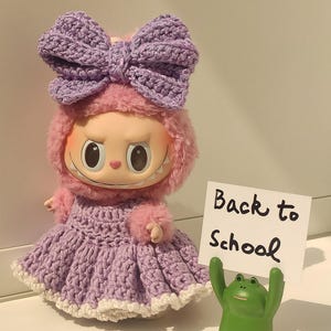 Labubu Back to School Crochet Dress Pattern/DIY Doll Clothes Outfit/Crochet PDF Pattern/Lovely Labubu Dress Pattern/Labubu Handmade Outfit