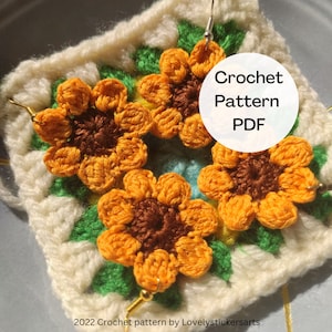 Motif tournesol au crochet/motif de boucles d'oreilles et d'appliques faciles/mignonnes/instructions photo étape par étape/boucles d'oreilles bijoux/fichier PDF/boucles d'oreilles DIY