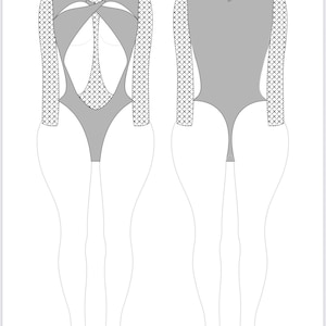Puede incluir: Un body gris con cuello halter y mangas largas. La parte delantera presenta detalles recortados y un diseño entrecruzado. Las mangas son de material de red. La parte trasera del body tiene un cierre de lazo en el cuello.