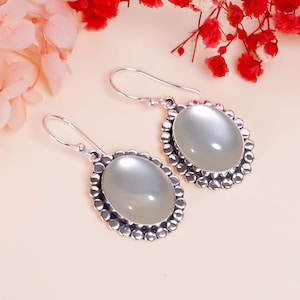 Beautiful dangle drop oval 16 x 12 MM Mabe Pearl earrings set in bezel handmade woven cable edge 925 sterling silver, oval pearl earrings
