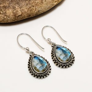 Labradorite 925 Sterling Silver Earring, Gemstone Earring, Handmade Earring, Elegant Earring, Drop Dangle Earring, Anniversary Gift, For Her