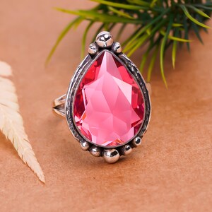 Anello in tormalina rosa Anello in argento sterling 925 Anello in pietra preziosa Anello bohémien Anello in argento fatto a mano Regalo per lei
