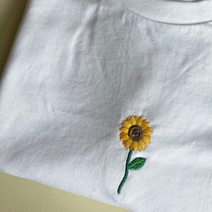 Sunflower Embroidered Tshirt, Sunflowers t shirt, embroidery, cotton sustainable tshirt, Ethical, Vegan