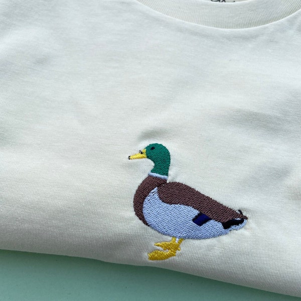 T-shirt brodé de canard colvert, canard colvert, broderie, canards, t-shirt, Royaume-Uni, British Birds