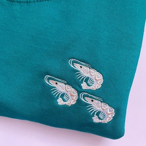 Shrimp Prawn Embroidered Sweatshirt, Embroidered Prawn Jumper, Embroidery, Shrimp, Prawns, Sealife, Cotton Jumpers