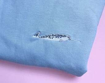 Embroidered Narwhal Sweatshirt: Unisex Cotton Jumper