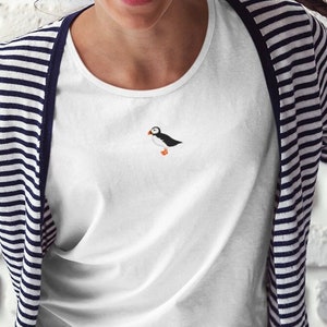 Puffin Tshirt, Puffin Embroidered Tshirt, Embroidered Puffin, Puffin Tshirt, Puffin Embroidered