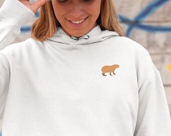 Capybara Bestickter Hoodie: Unisex Kapuzenpullover aus veganer Baumwolle