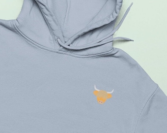 Highland Cow Embroidered Hoodie: Scottish Cattle, Unisex Fit