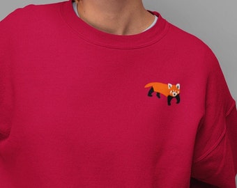 Bluza z haftowaną czerwoną pandą: unisexowy bawełniany sweter