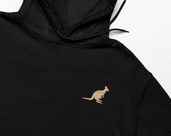 Kangaroo Embroidered Hoodie: Unisex Vegan Cotton Jumper