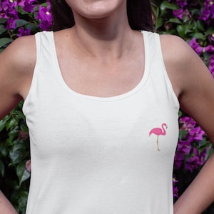 Flamingo besticktes Weste Top, Flamingo Weste Top, bestickte Flamingo Weste, Flamingos, Flamingo Tank Top