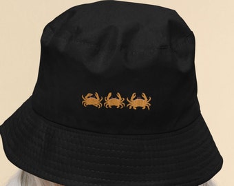 Crab Embroidered Bucket Hat: Recycled & Organic Cotton