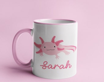 Taza personalizada de ajolote: 11 oz, asa rosa o blanca