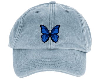 Embroidered Butterfly Distressed Baseball Cap: Custom Color  display picture 1
