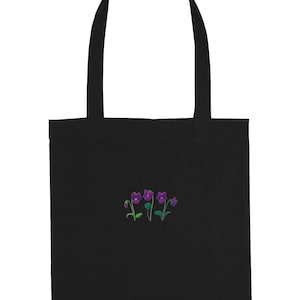 Violet Embroidered Tote bag, Violet flowers, purple floral, cotton tote bag, Violet embroidered tote bag