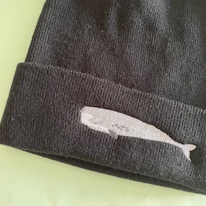 Sperm Whale embroidered beanie hat, Sperm Whale beanie hat, Embroidered