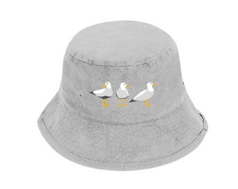 Embroidered Seagull Bucket Hat: Organic Cotton Beach  display picture 3
