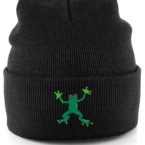 Frog Embroidered Beanie Hat, Frog Hat, Frog Beanie, Frogs, Frog Beanie, Frog Hat