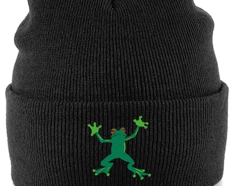 Gorro de punto vegano con rana bordada