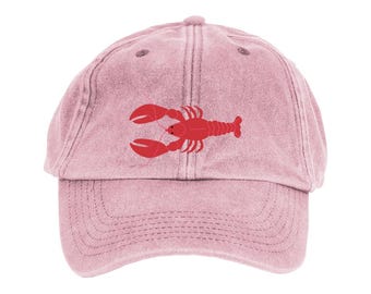 Gorra bordada con langosta: Gorras de langosta estilo vintage de algodón lavado