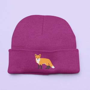 Fox Embroidered Beanie Hat, Embroidered Fox, Beanie hat, Embroidery, Foxes, British Fox