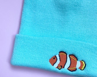 Clownfish Beanie Hat, Embroidered Clownfish, Clownfish hat, Clownfish, Gift, Embroidery, Ocean, Fish, Clownfish, Sea, Vegan