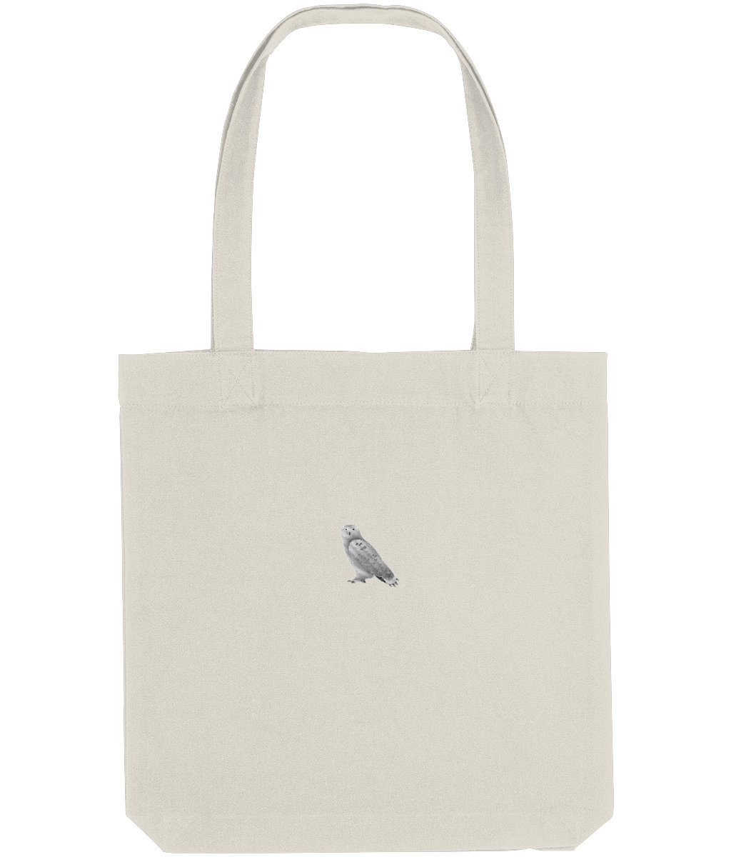 Snowy Owl Embroidered Organic Cotton Tote Bag - Vegan