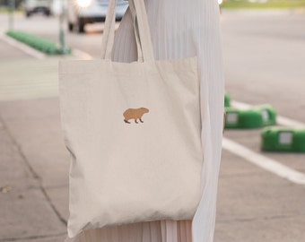 Capybara Embroidered Organic Cotton Tote Bag - Vegan