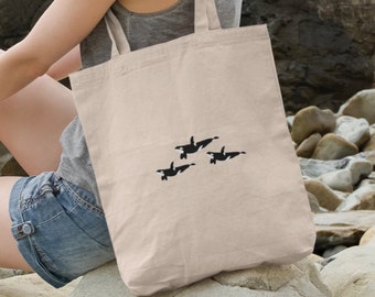 Orca Whale Embroidered Tote Bag, Embroidered killer whale, Orcas, Cotton toe bag, UK