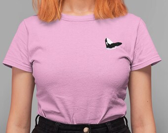 Camiseta de algodón bordada con orca: corte unisex