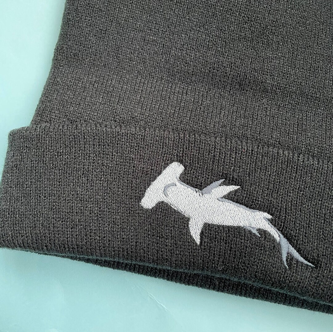 Hammerhead Shark Embroidered Beanie, Hammerhead Shark Beanie Hat, Ocean, Embroidered, Vegan, UK