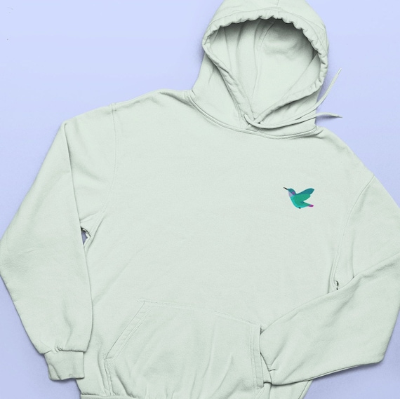 ハミングバード刺繍パーカー：ソフトコットン ユニセックスフィット