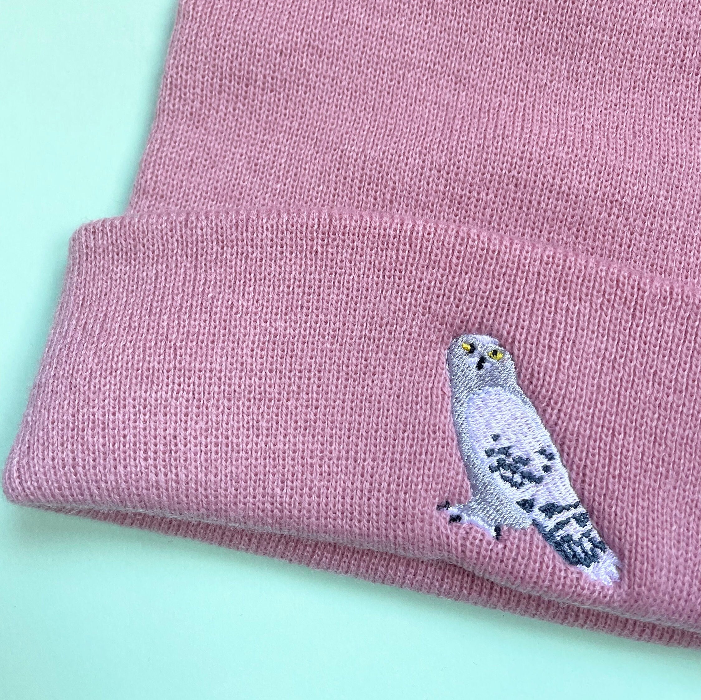 Snowy Owl Beanie Hat, Embroidered Snowy Owl, Owl beanie hat, Owls, Embroidery, Vegan Hat, Owl gift, 