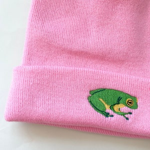 Gorro de lana bordado con rana, rana bordada, gorro de lana, ranas, rana, hermosa rana, Reino Unido