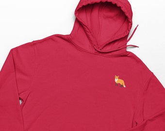 Sudadera con capucha bordada de zorro: algodón suave, ajuste unisex