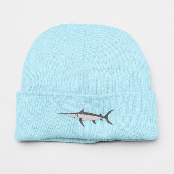 Swordfish Beanie Hat, Swordfish Embroidered Hat, Sword Fish, Fish