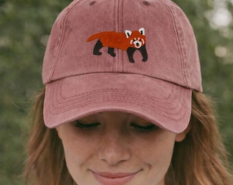 Gorra de panda roja bordada, estilo vintage de algodón