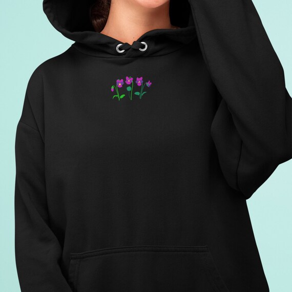 Violet Embroidered Hoodie, Violet Flowers, Floral Embroidery