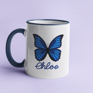 Blue Butterfly Personalised Mug, Blue Butterfly Mug, Common Blue Mug, Personalised Butterfly Blue Mug, Butterfly Mug, Butterfly Gift